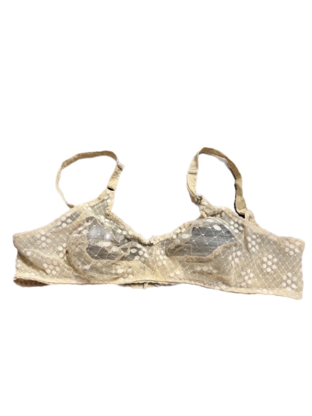 70s European Vintage Sheer Mesh Floral Embroidery Lace Bralette (Cream) 36B/C